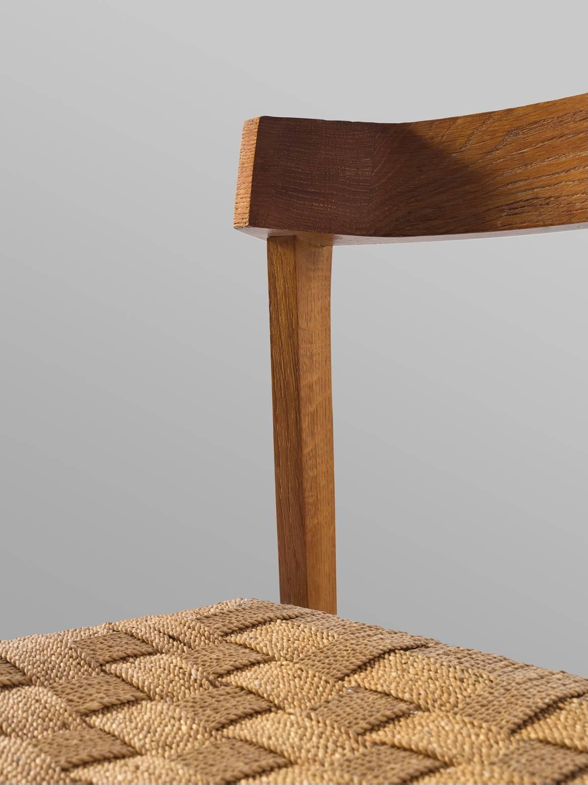 Mid-20th Century Set of Six Oak and Rope Dutch Chairs