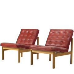 Torben Lind & Ole Gjerløv-Knudsen Red Leather Easy Chairs