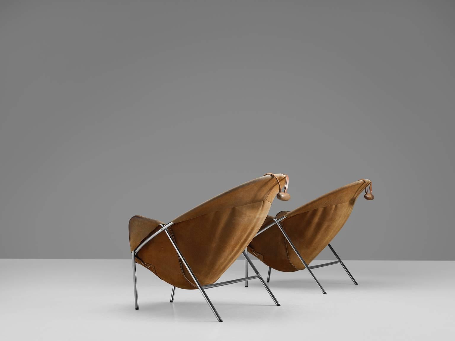 Erik Jørgensen Set of Two Easy Chairs in Cognac Suede In Good Condition In Waalwijk, NL