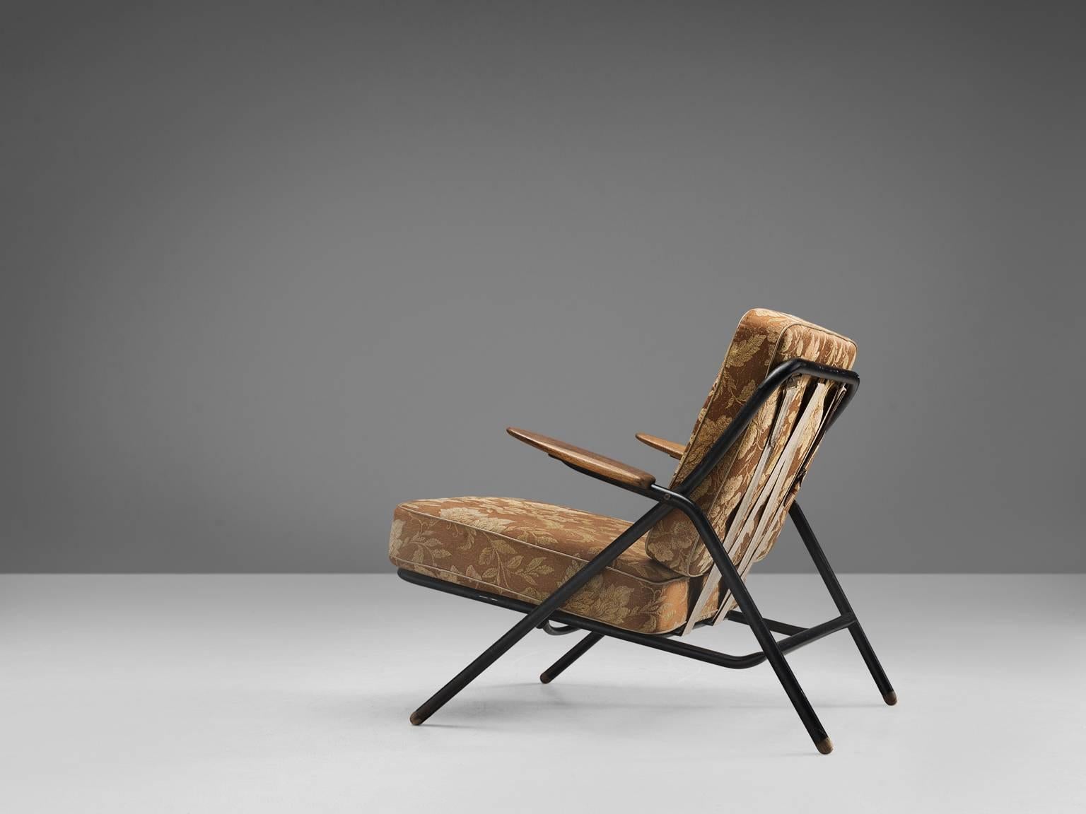 Danish Hans Wegner GE215 Sawbuck Lounge Chair in Floral Upholstery