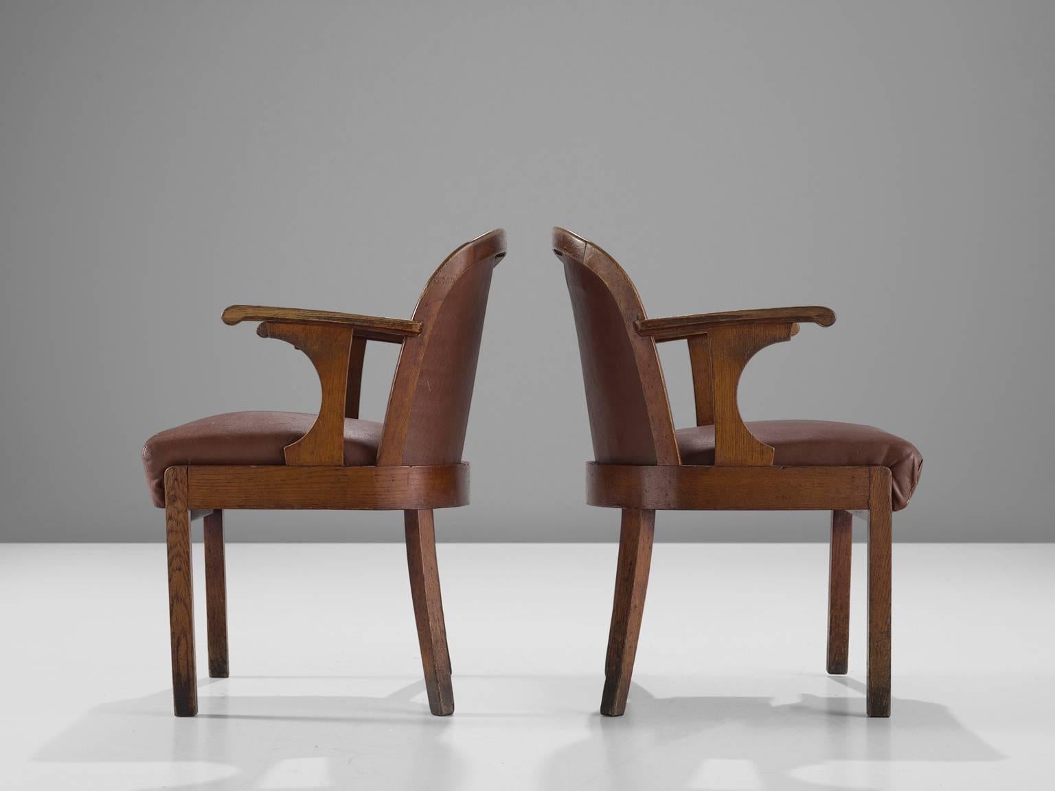 Faux Leather Set of Six Swedish Dining Chairs in Oak