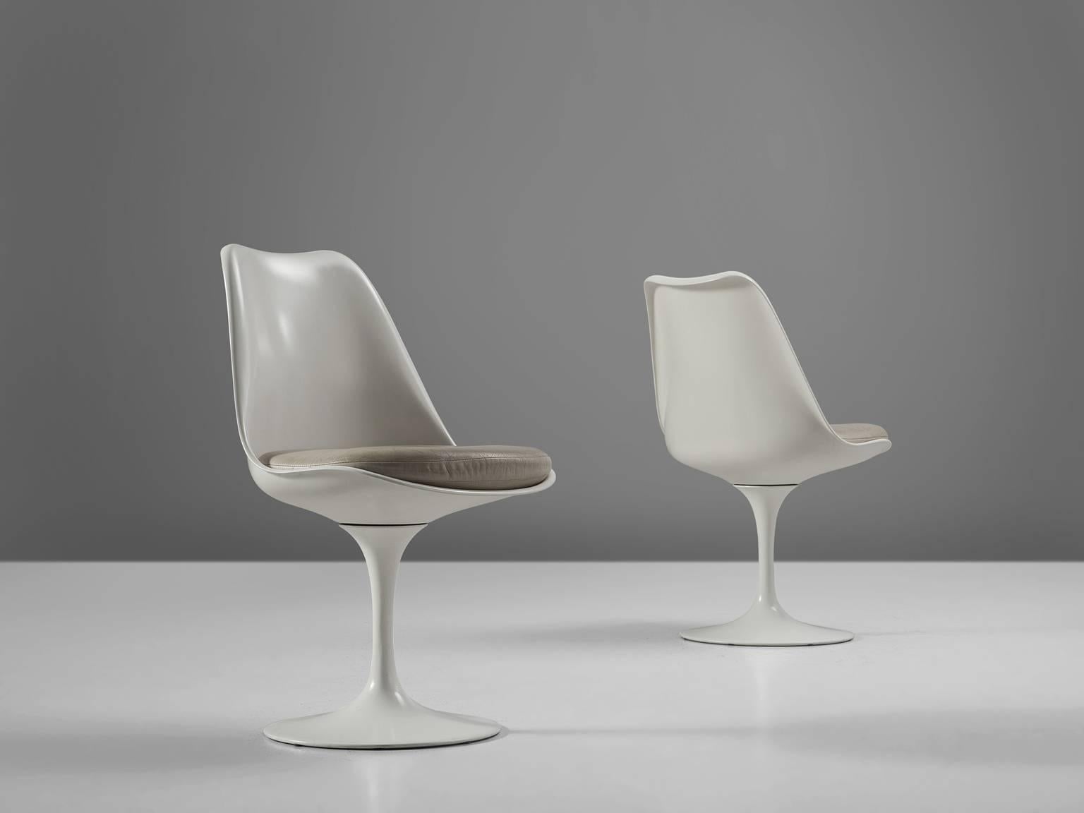 American Eero Saarinen Set of Six Original Leather Swivel Tulip Chairs for Knoll