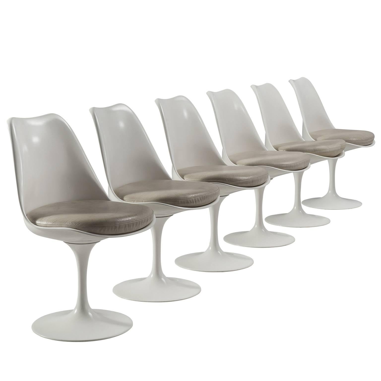 Eero Saarinen Set of Six Original Leather Swivel Tulip Chairs for Knoll