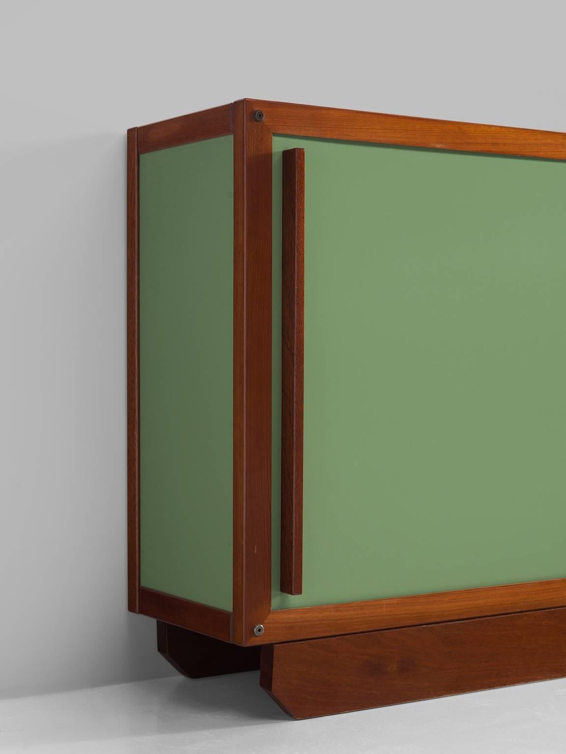 André Sornay Olive Green and Teak Low Cabinet 1