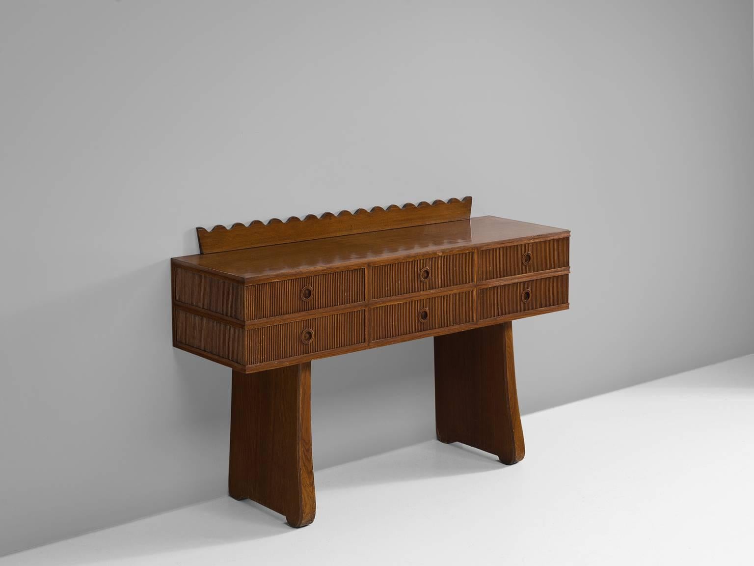 Early Italian High Console Table in Walnut, 1940s In Good Condition In Waalwijk, NL