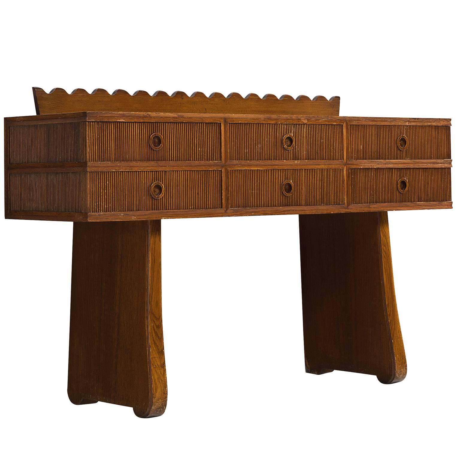 Early Italian High Console Table in Walnut, 1940s