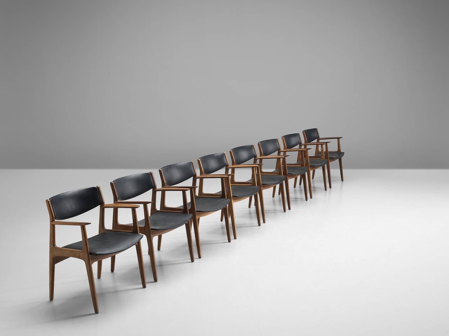 Scandinavian Modern Henning Kjærnulf Set of Eight Dining Chairs in Oak