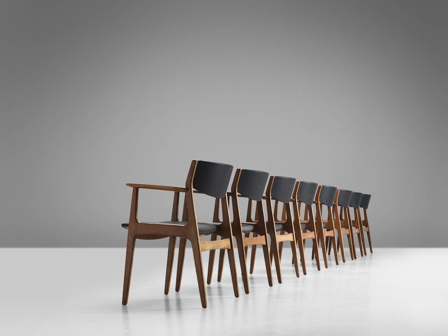 Danish Henning Kjærnulf Set of Eight Dining Chairs in Oak
