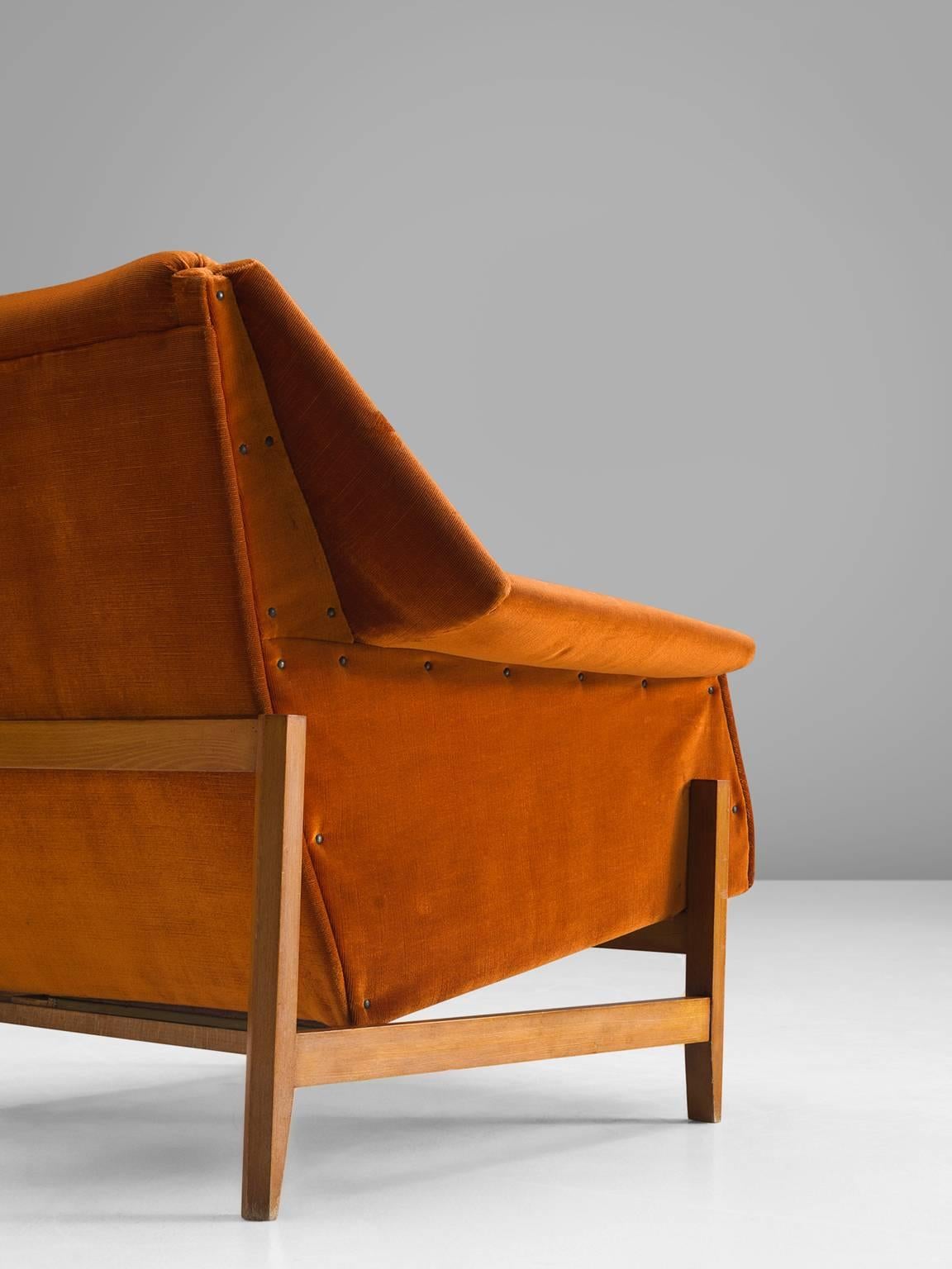 Italian Set of Cubist Lounge Chairs in Orange Velvet 1