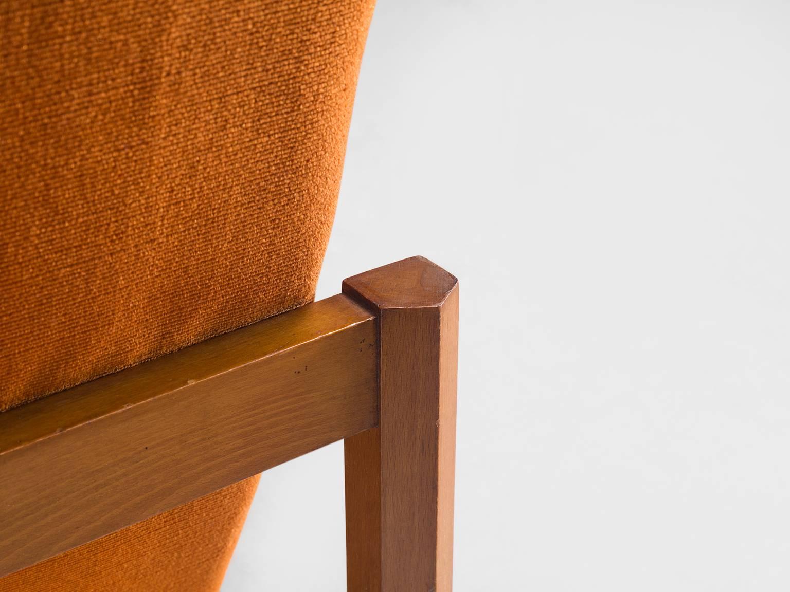 Italian Set of Cubist Lounge Chairs in Orange Velvet 2