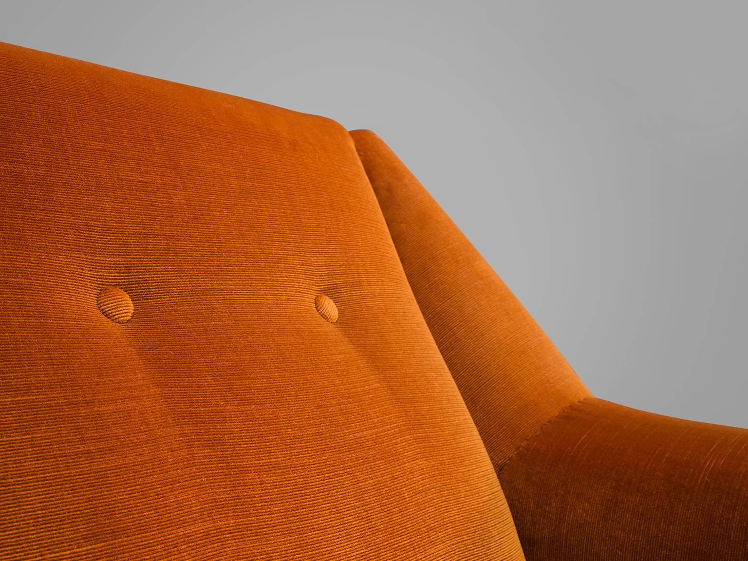 Italian Set of Cubist Lounge Chairs in Orange Velvet 3