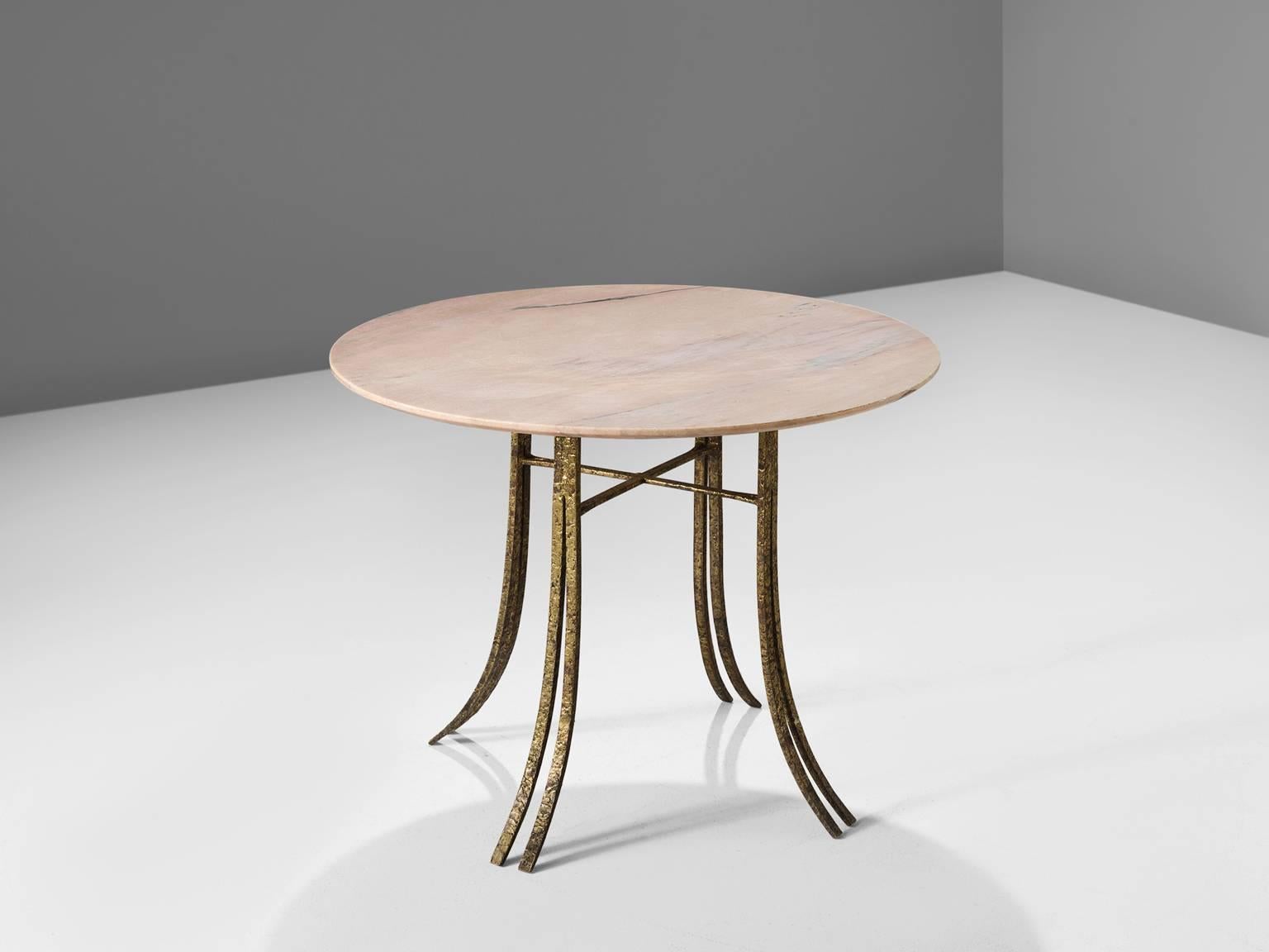 Mid-Century Modern Italian Orosei Marble Side Table with Brass Legs