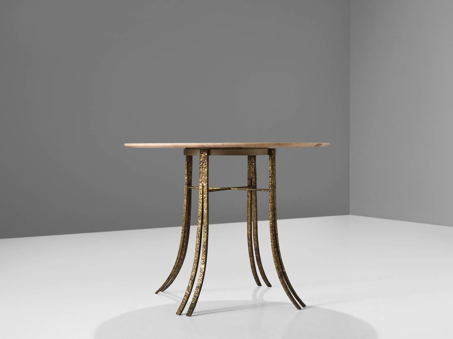 Italian Orosei Marble Side Table with Brass Legs In Good Condition In Waalwijk, NL
