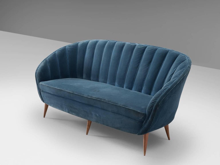 Italian Settee in Blue Velvet, 1950s For Sale at 1stDibs