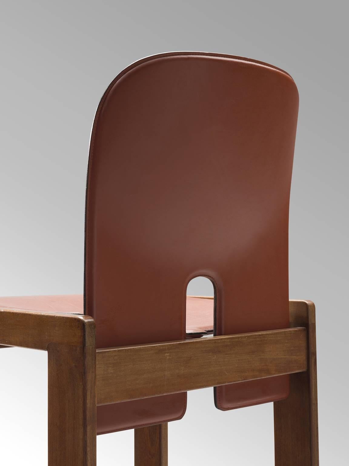 Afra & Tobia Scarpa Chairs in Brick Red Leather and Walnut for Cassina In Good Condition In Waalwijk, NL