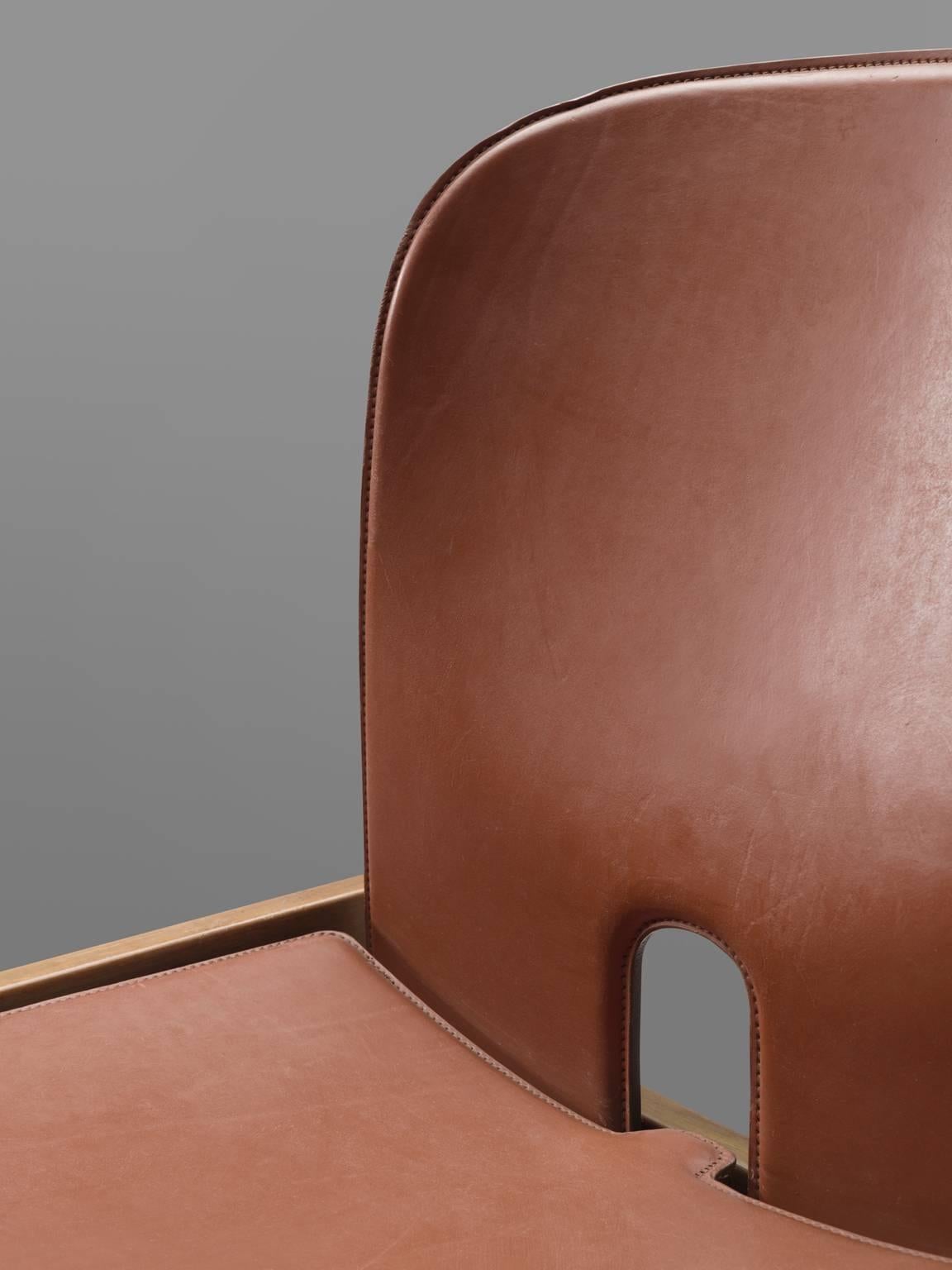 Mid-20th Century Afra & Tobia Scarpa Chairs in Brick Red Leather and Walnut for Cassina
