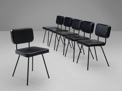 Pierre Guariche Set of Six Black Dining Chairs for Airborne