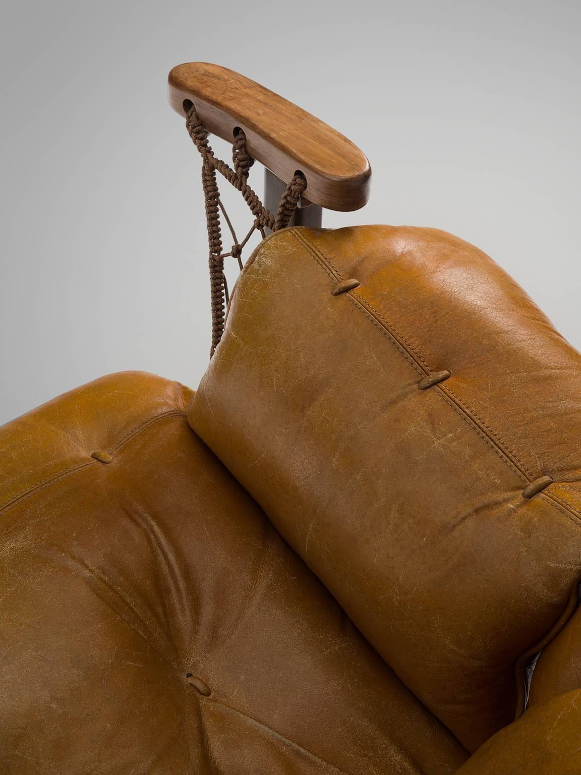 Jean Gillon 'Jangada' Brazilian Armchair and Ottoman in Original Leather 3