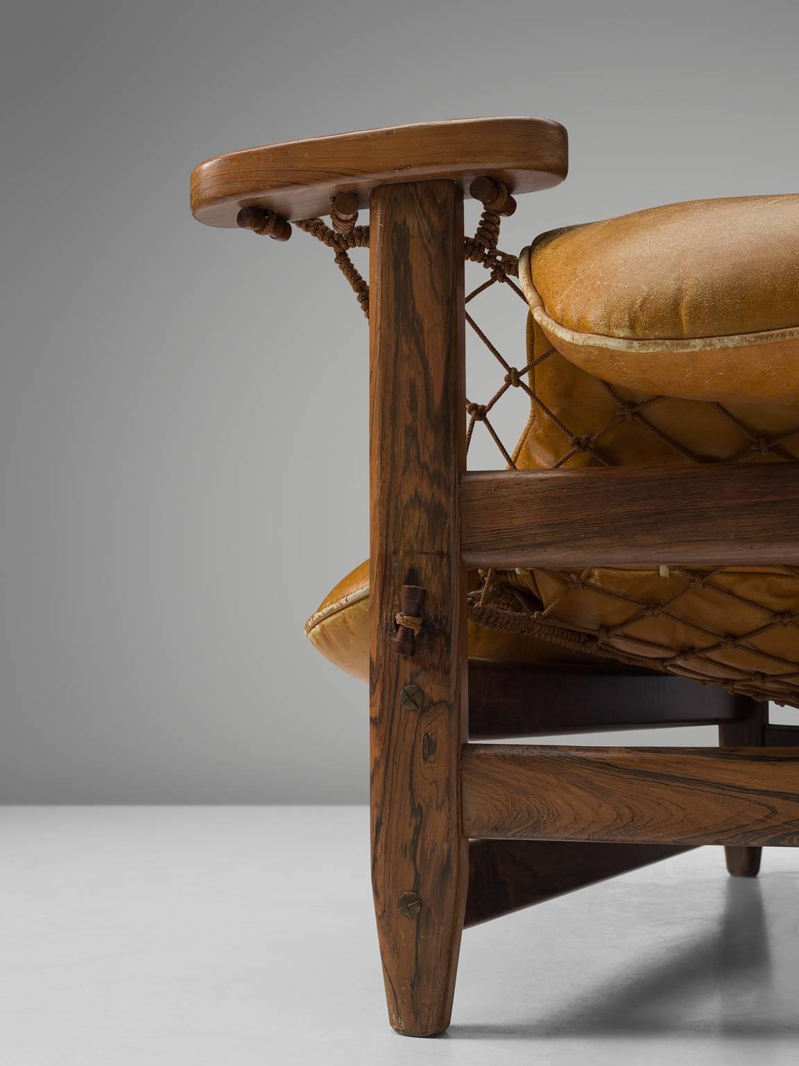 Jean Gillon 'Jangada' Brazilian Armchair and Ottoman in Original Leather 2