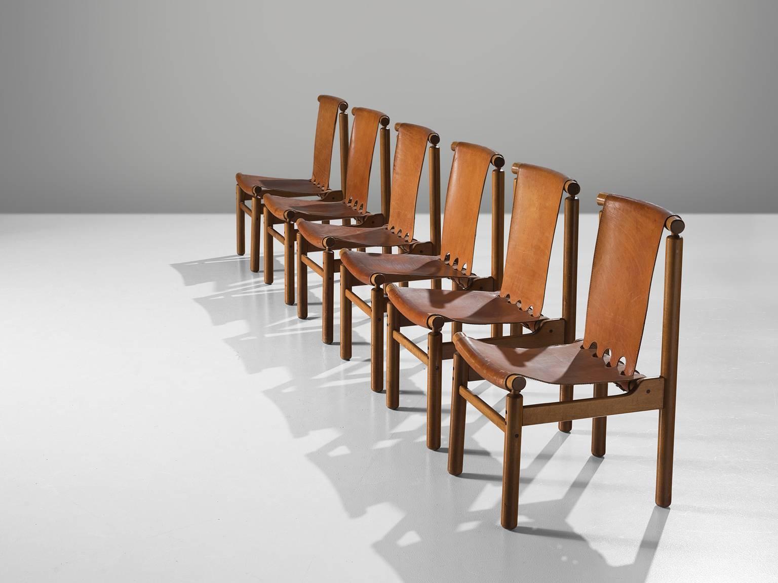 Set of Six Finnish Cognac Dining Chairs In Good Condition In Waalwijk, NL