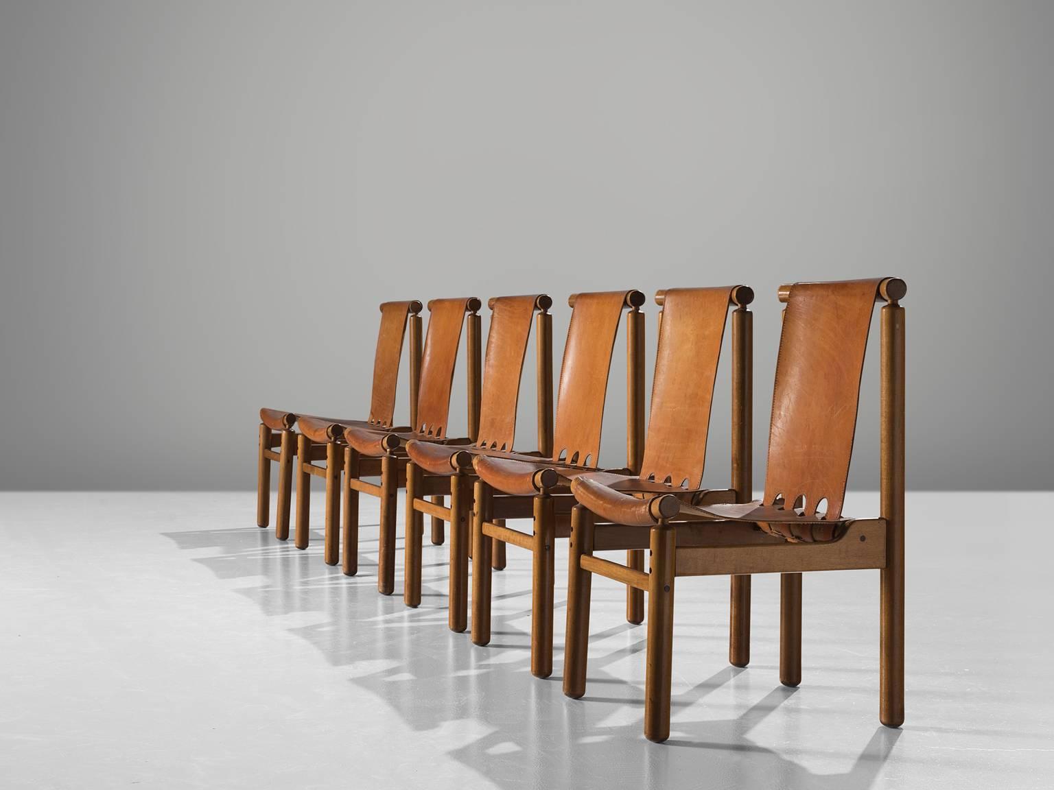 Mid-20th Century Set of Six Finnish Cognac Dining Chairs