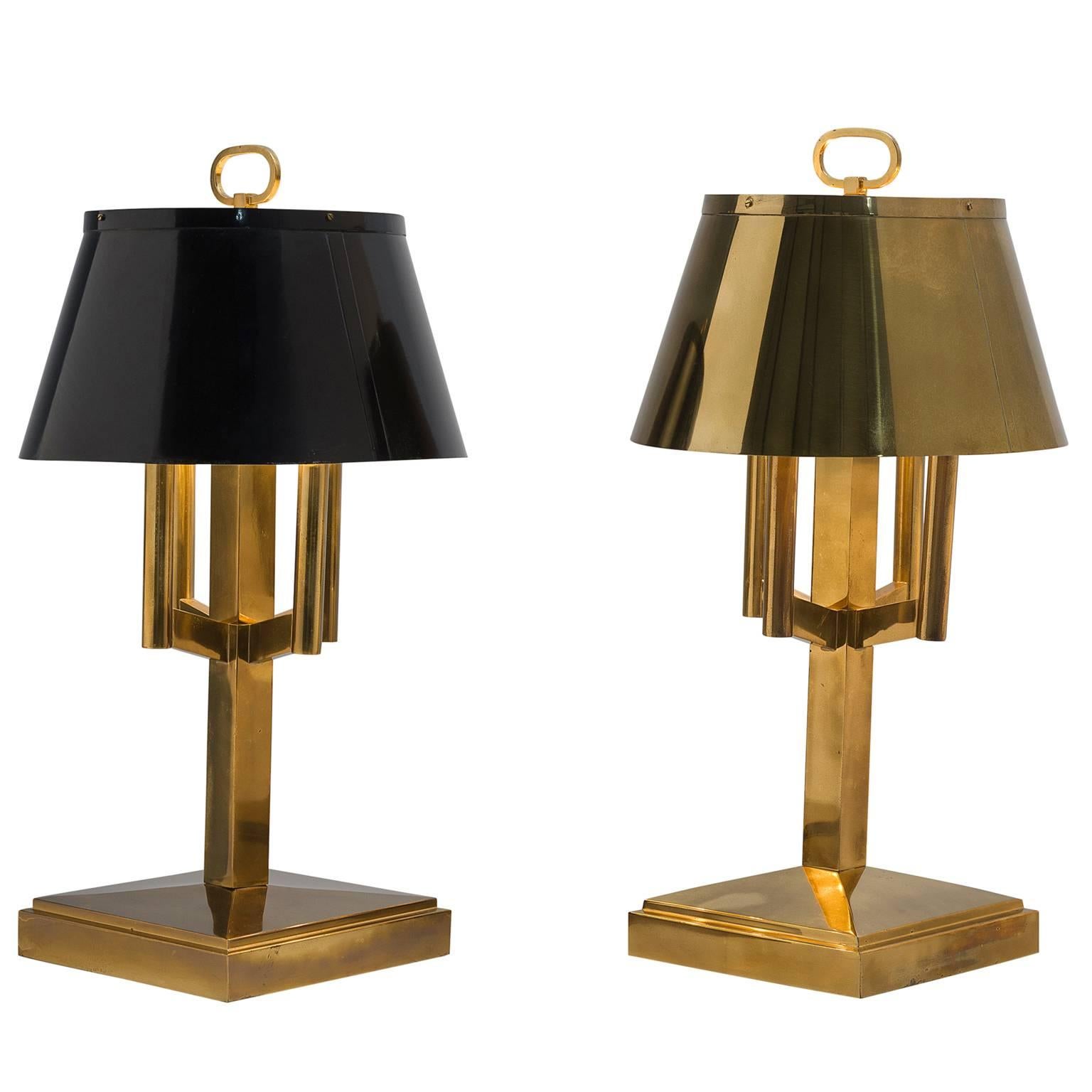 Solid Brass Table Lamps 3ft / 88cm, 1940s