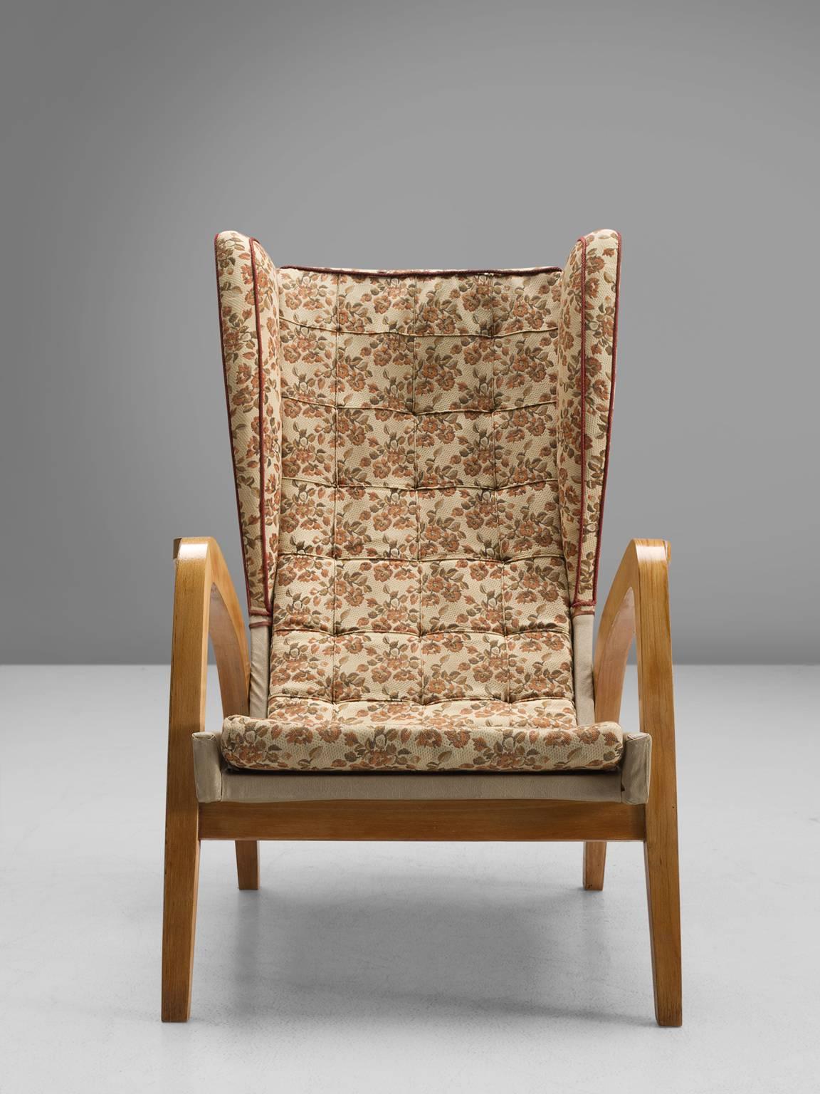 Mid-20th Century English Wingback Armchair in Beech, 1940s