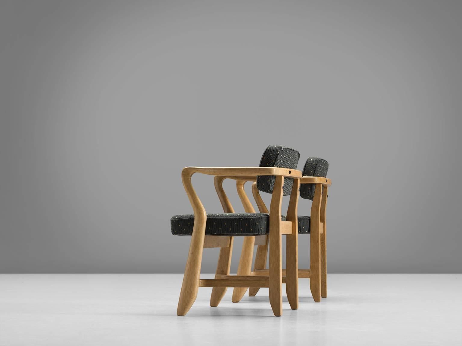 Mid-Century Modern Guillerme & Chambron Deep Green Oak Side Chairs