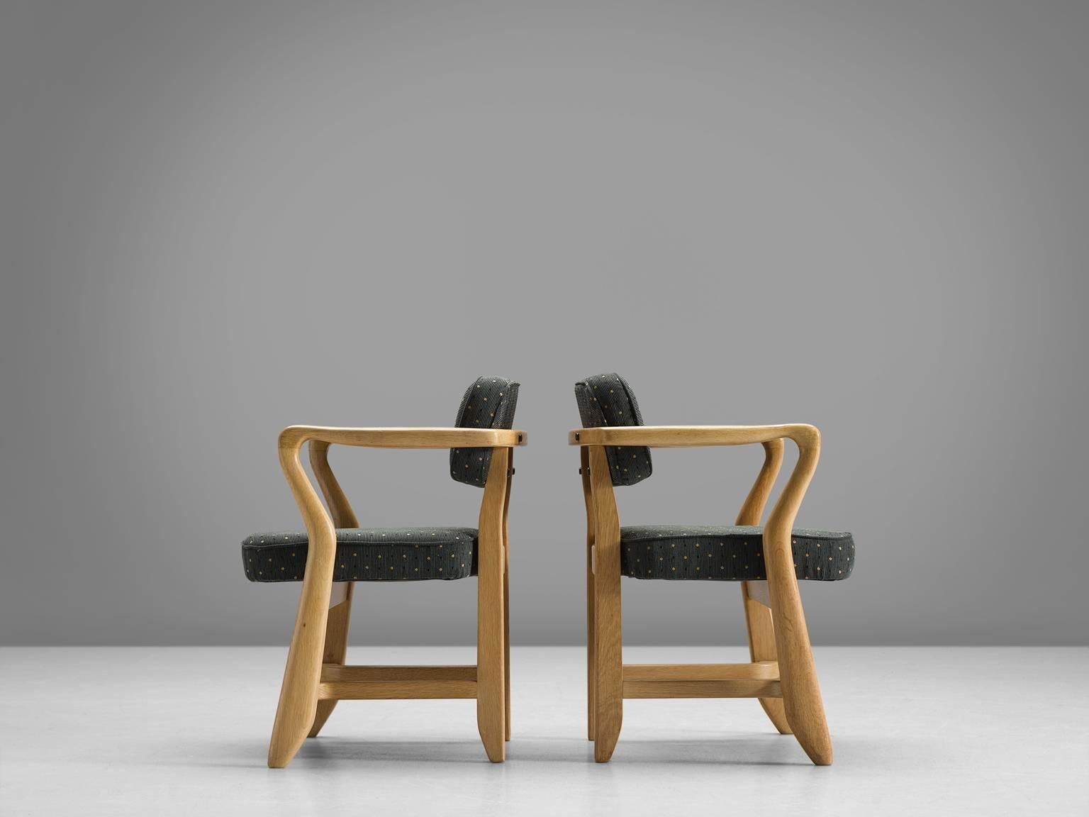 French Guillerme & Chambron Deep Green Oak Side Chairs