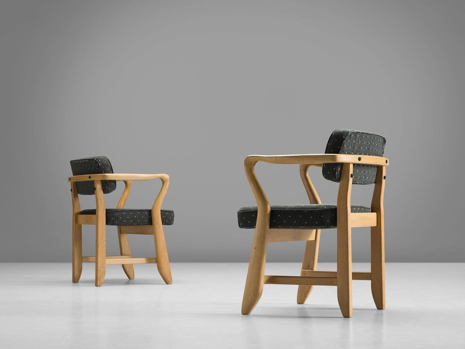 Guillerme & Chambron Deep Green Oak Side Chairs In Good Condition In Waalwijk, NL
