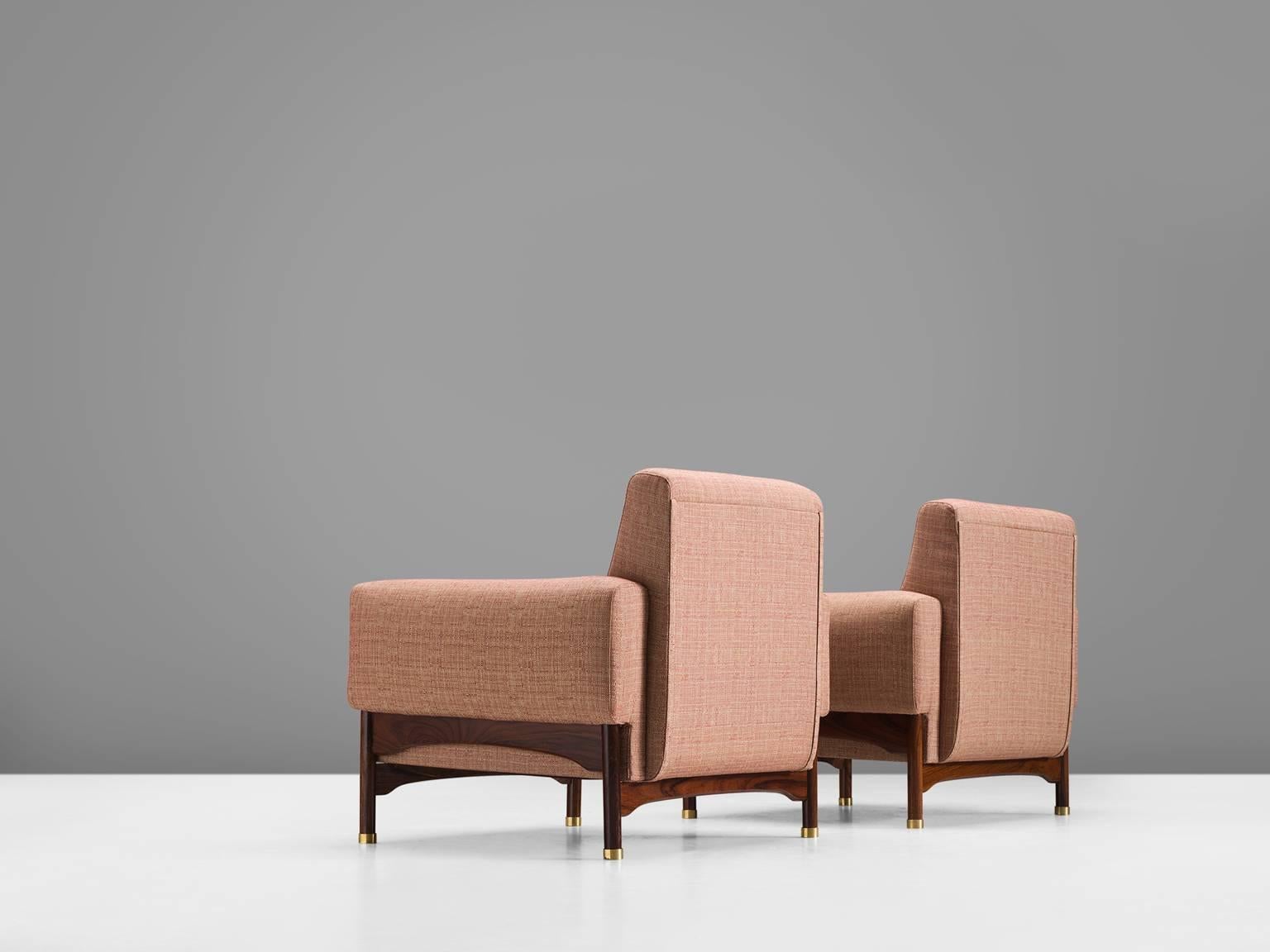 Pair of Luxurious Italian Rosewood Armchairs in Pink with Brass In Good Condition In Waalwijk, NL