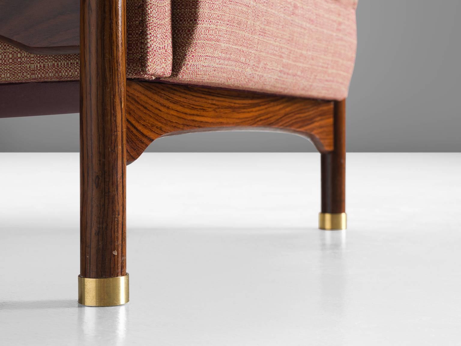Pair of Luxurious Italian Rosewood Armchairs in Pink with Brass 2