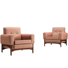 Pair of Luxurious Italian Rosewood Armchairs in Pink with Brass