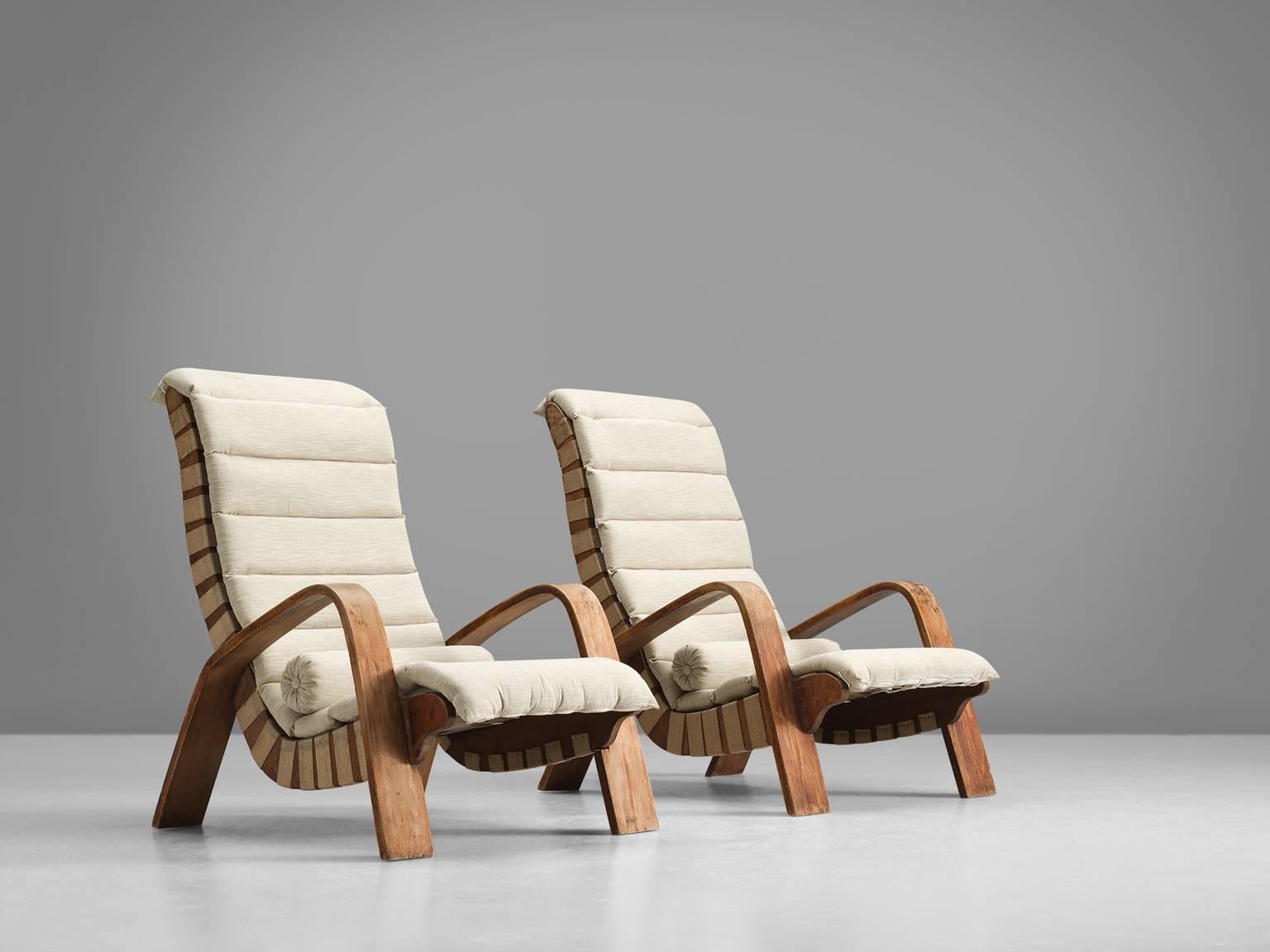Mid-Century Modern Set of Two Sculptural Czech Lounge Chairs