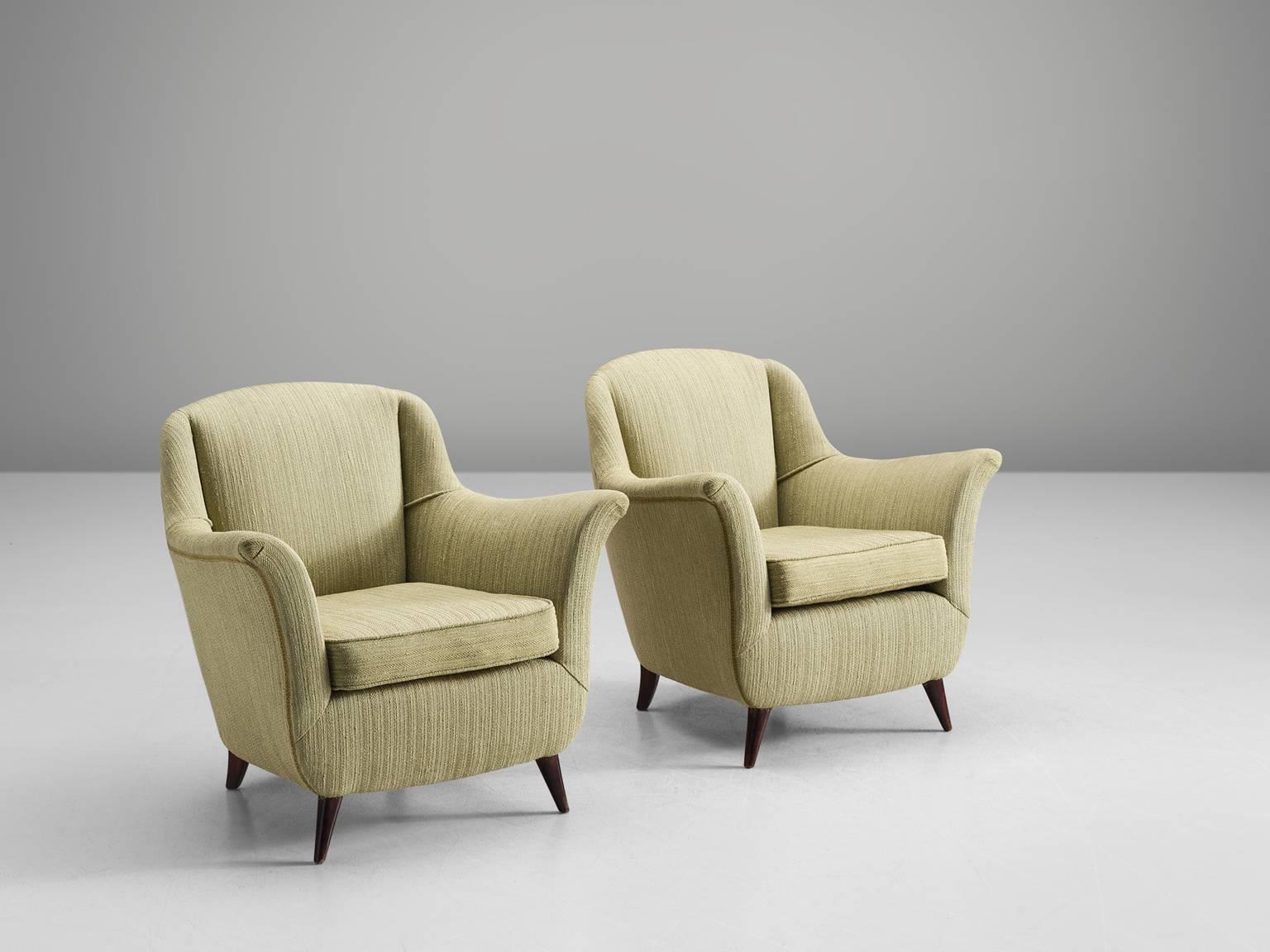 Mid-Century Modern Italian Soft Green Lounge Chairs, 1950s