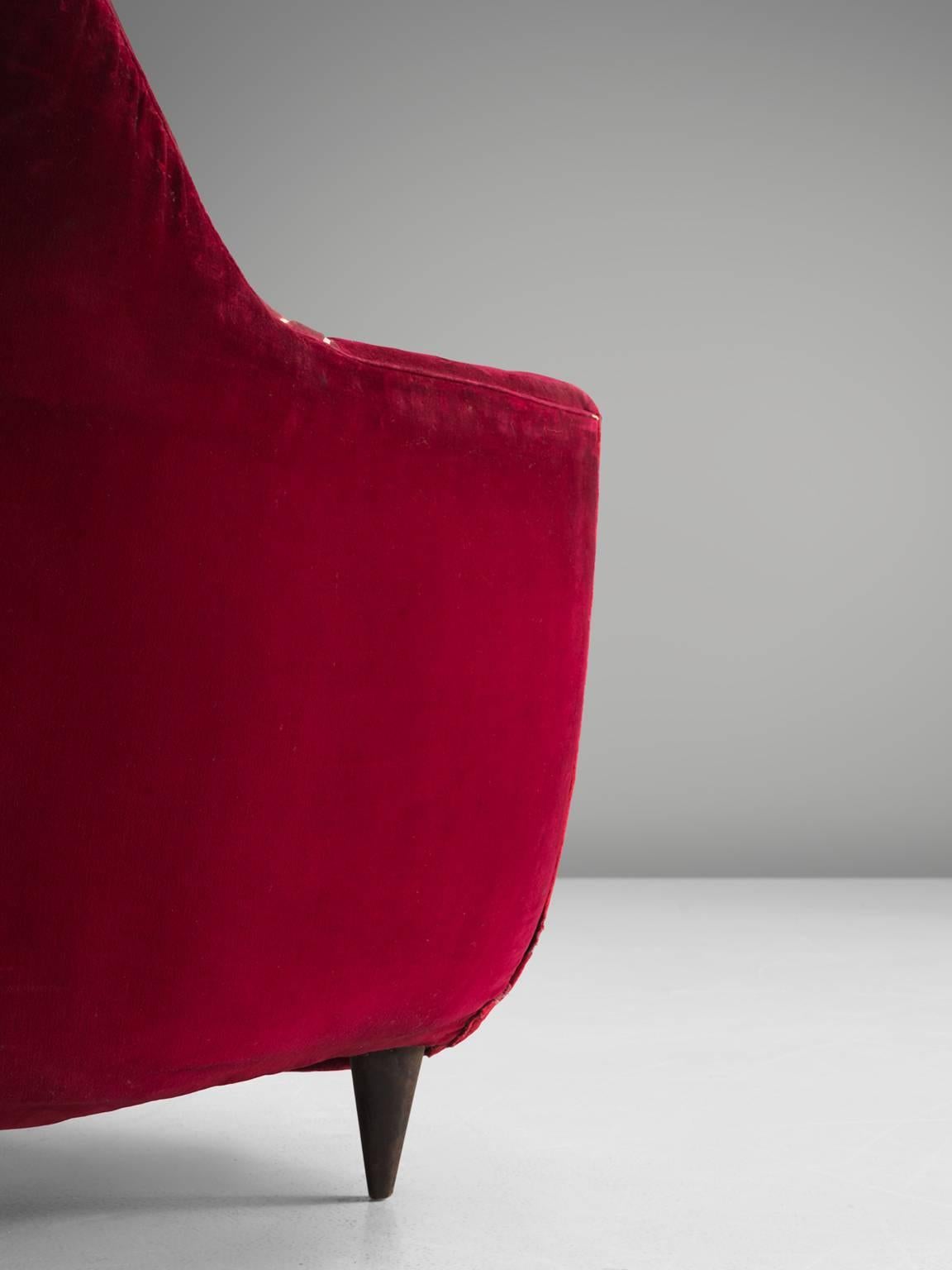 Italian Club Chairs in Deep Red Fabric, 1950s 2