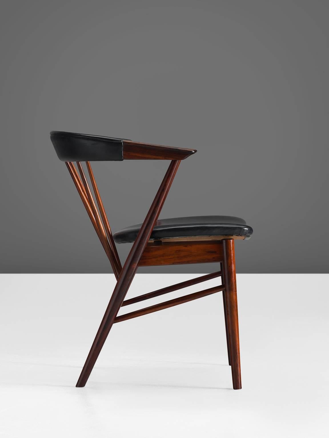 Scandinavian Modern Helge Sibast Roundback Chair in Rosewood and Leather