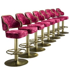 Vintage Newly Upholstered Pink Velvet Hollywood Bar Stools, 1980s