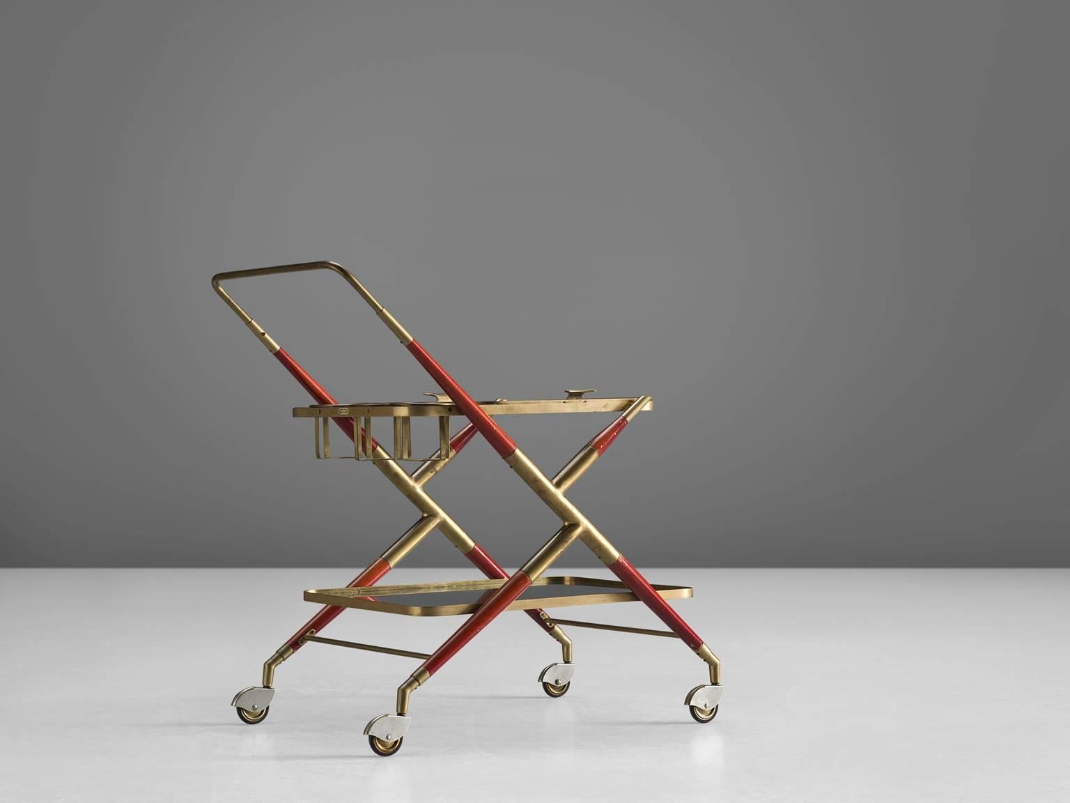 Mid-Century Modern Cesare Lacca Trolley in Brass and Glass, 1950s