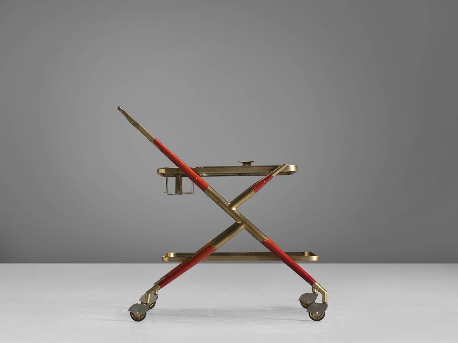 Italian Cesare Lacca Trolley in Brass and Glass, 1950s