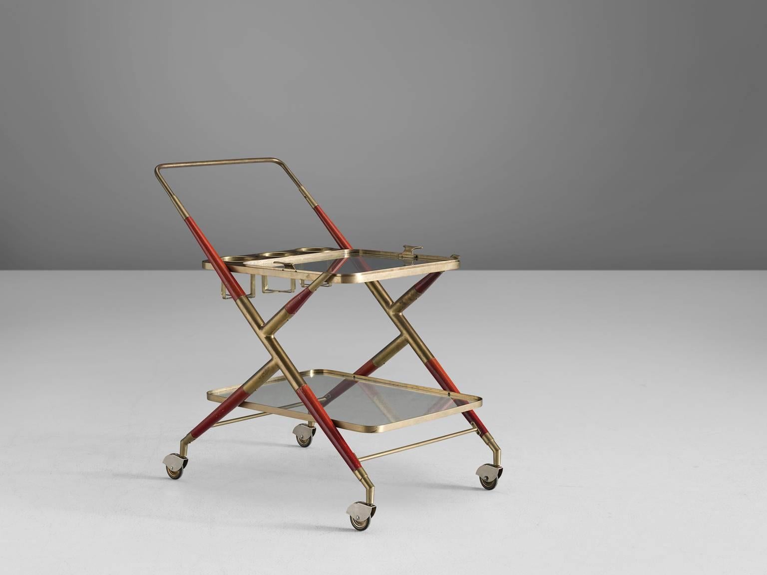 Cesare Lacca Trolley in Brass and Glass, 1950s In Good Condition In Waalwijk, NL