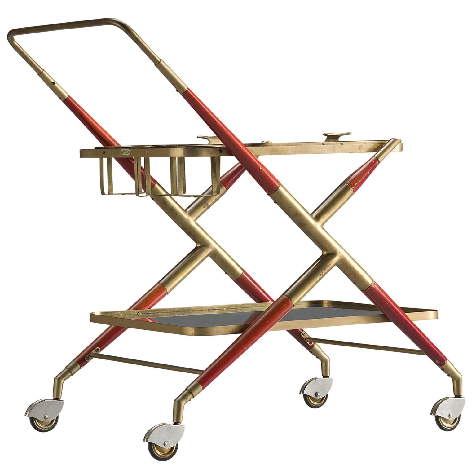 Cesare Lacca Trolley in Brass and Glass, 1950s