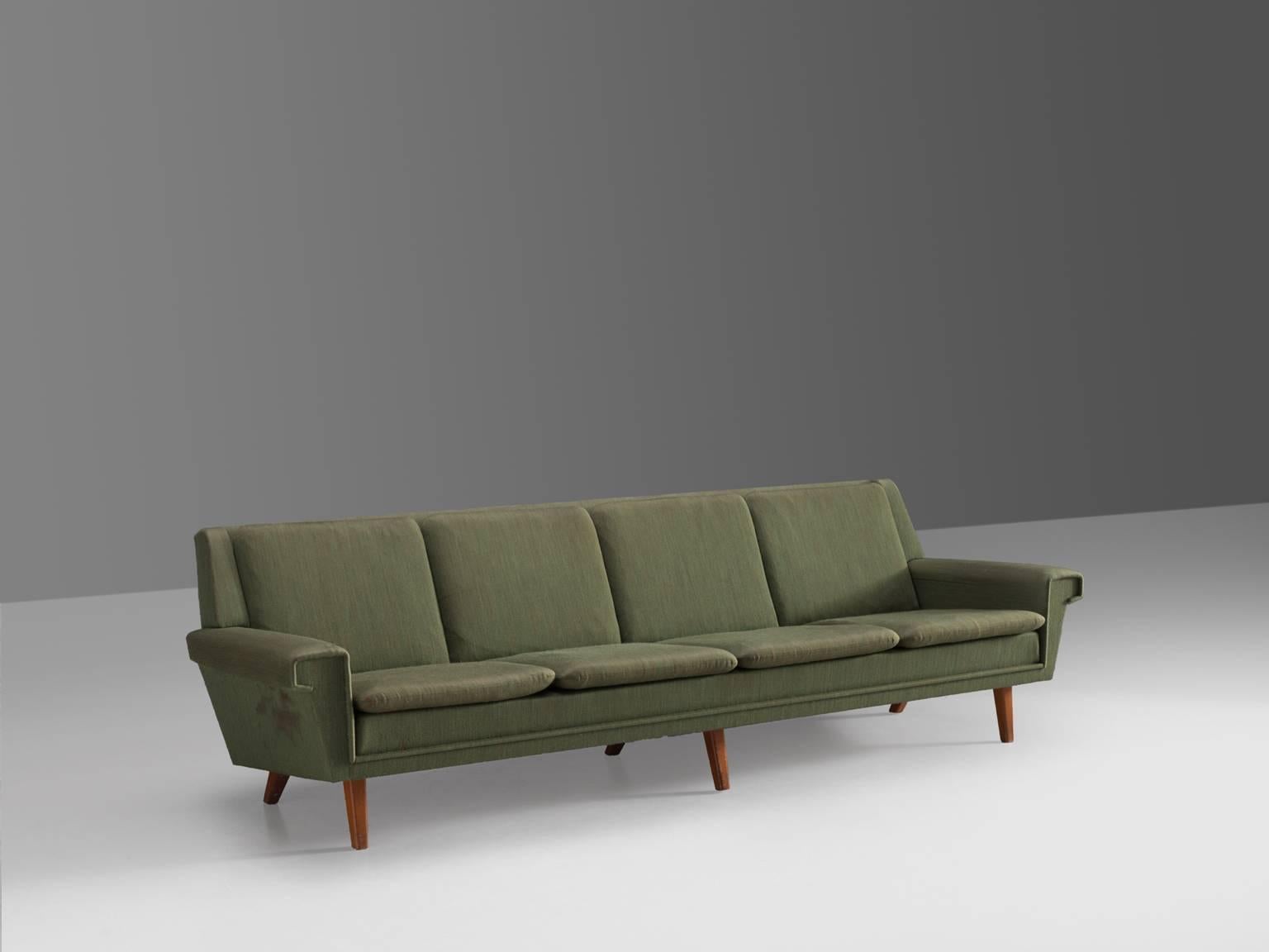 Scandinavian Modern Danish Four-Seat Sofa in Original Green Fabric, 1950s