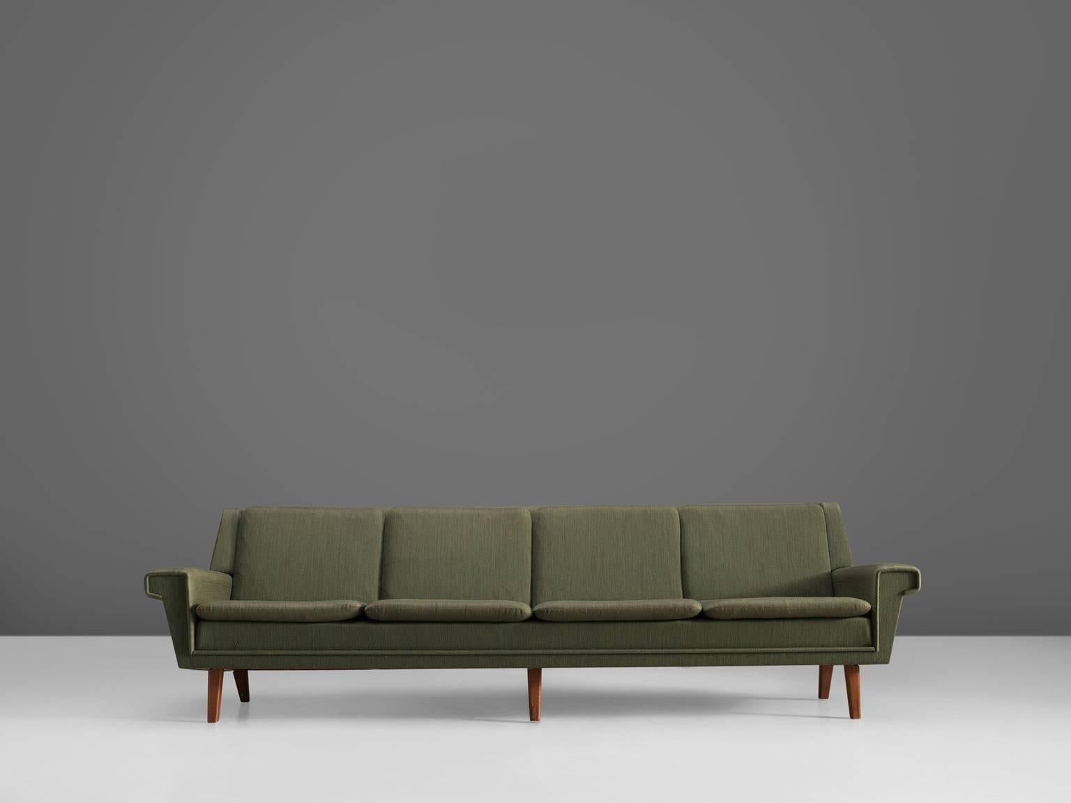 Danish Four-Seat Sofa in Original Green Fabric, 1950s In Good Condition In Waalwijk, NL