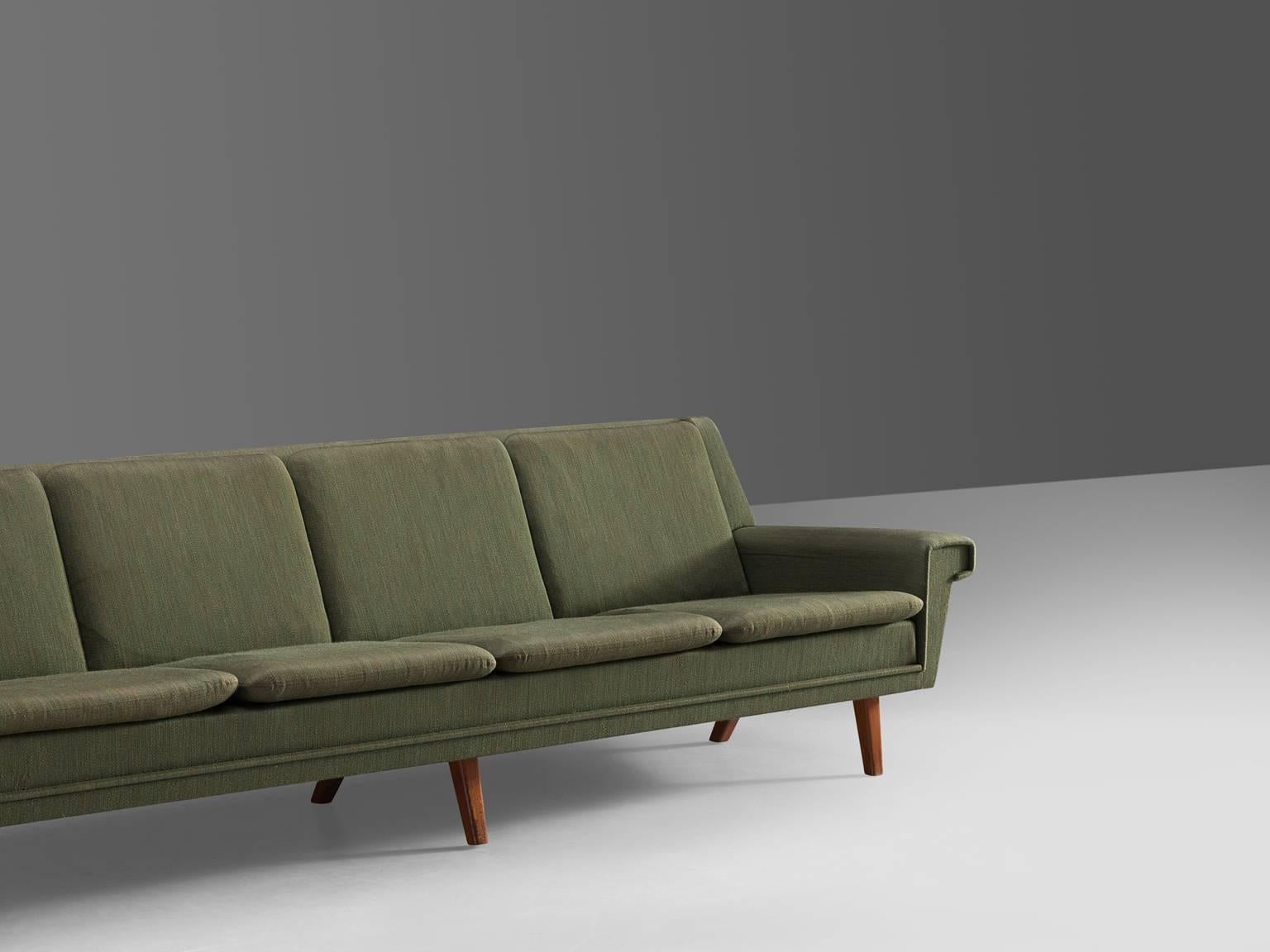 Danish Four-Seat Sofa in Original Green Fabric, 1950s 1