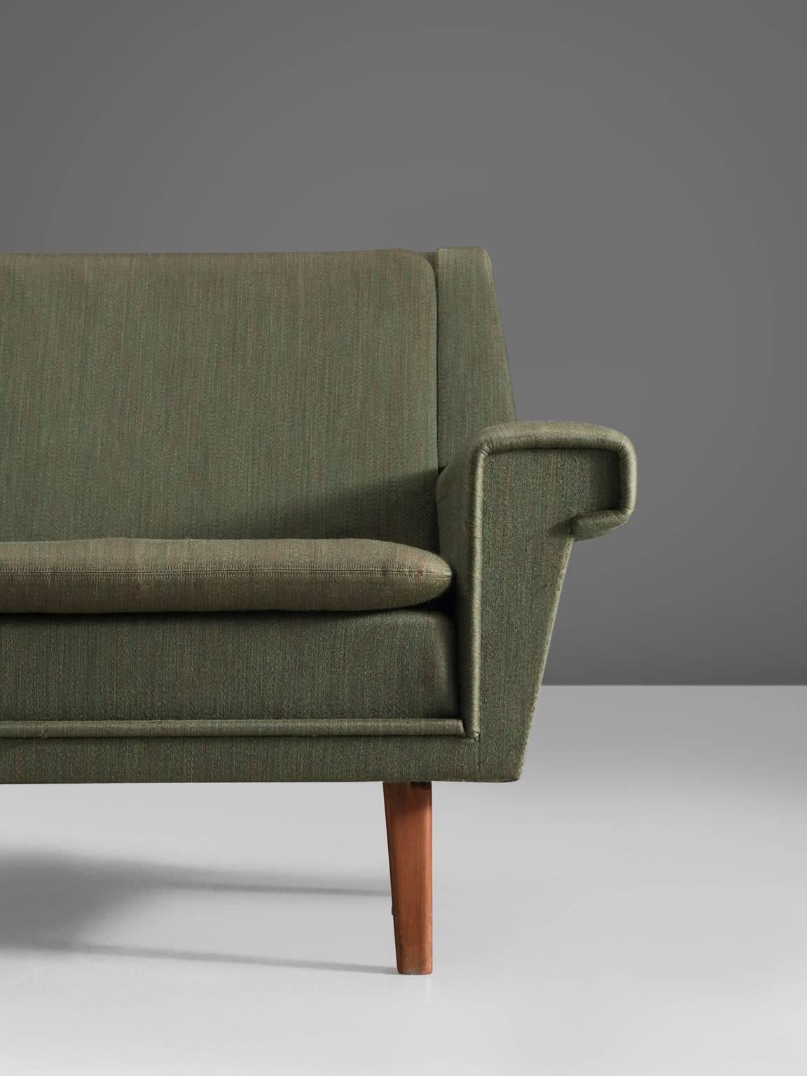 Danish Four-Seat Sofa in Original Green Fabric, 1950s 4