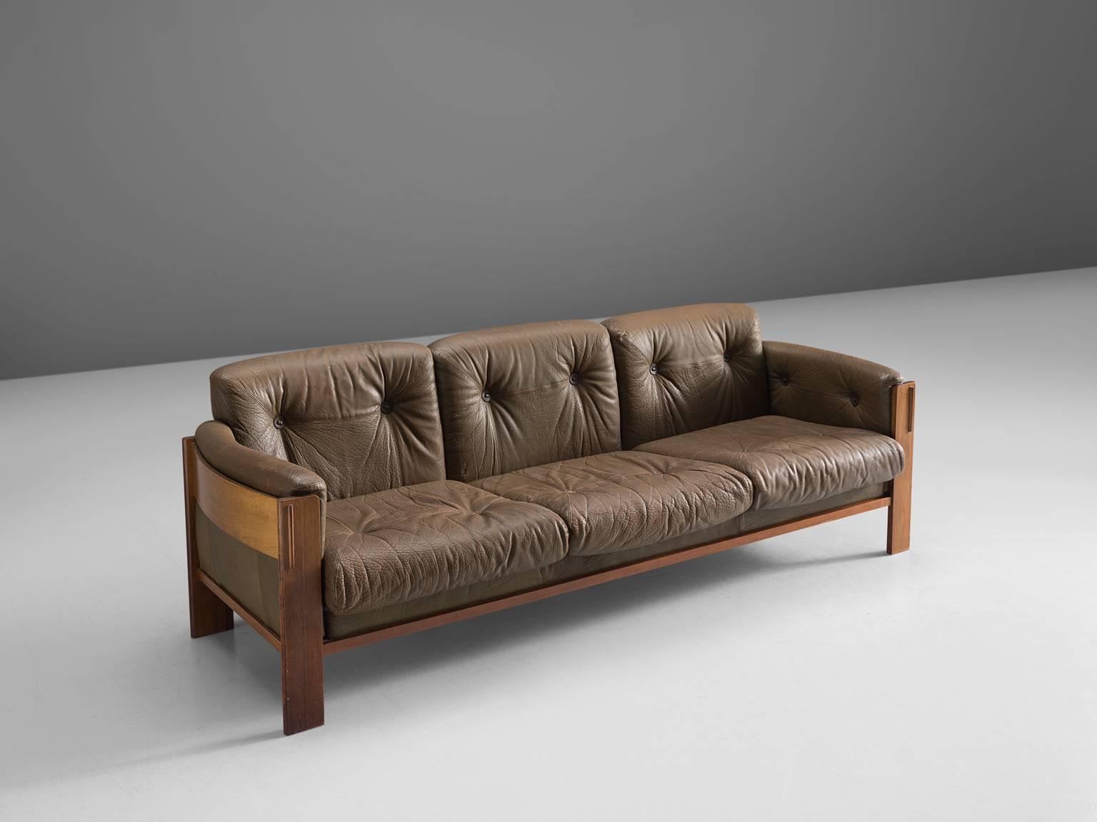 Scandinavian Modern Dutch Three-Seat Settee in Original Leather