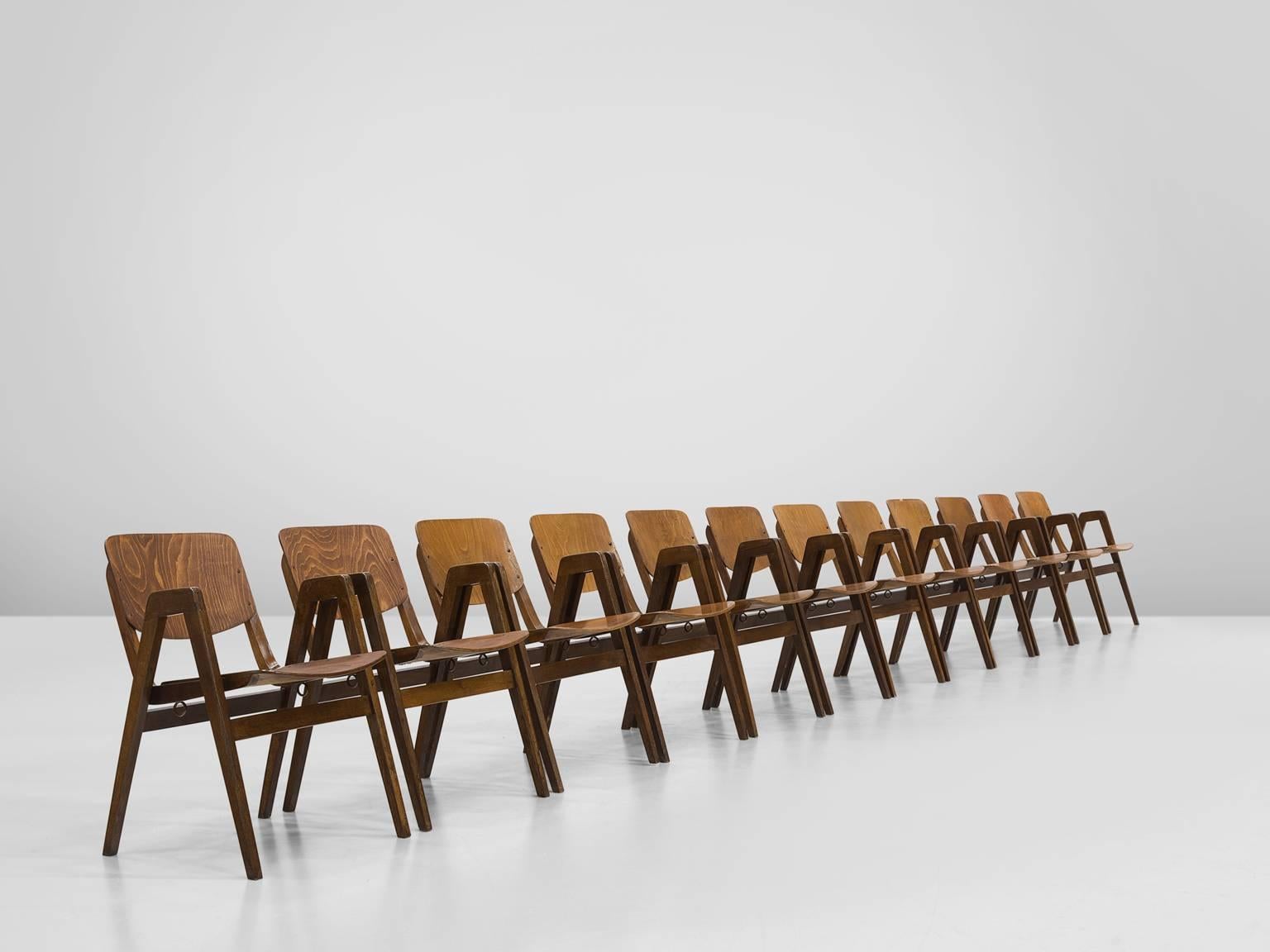 Mid-Century Modern Twelve Bent Armchairs for Thonet, 1960s