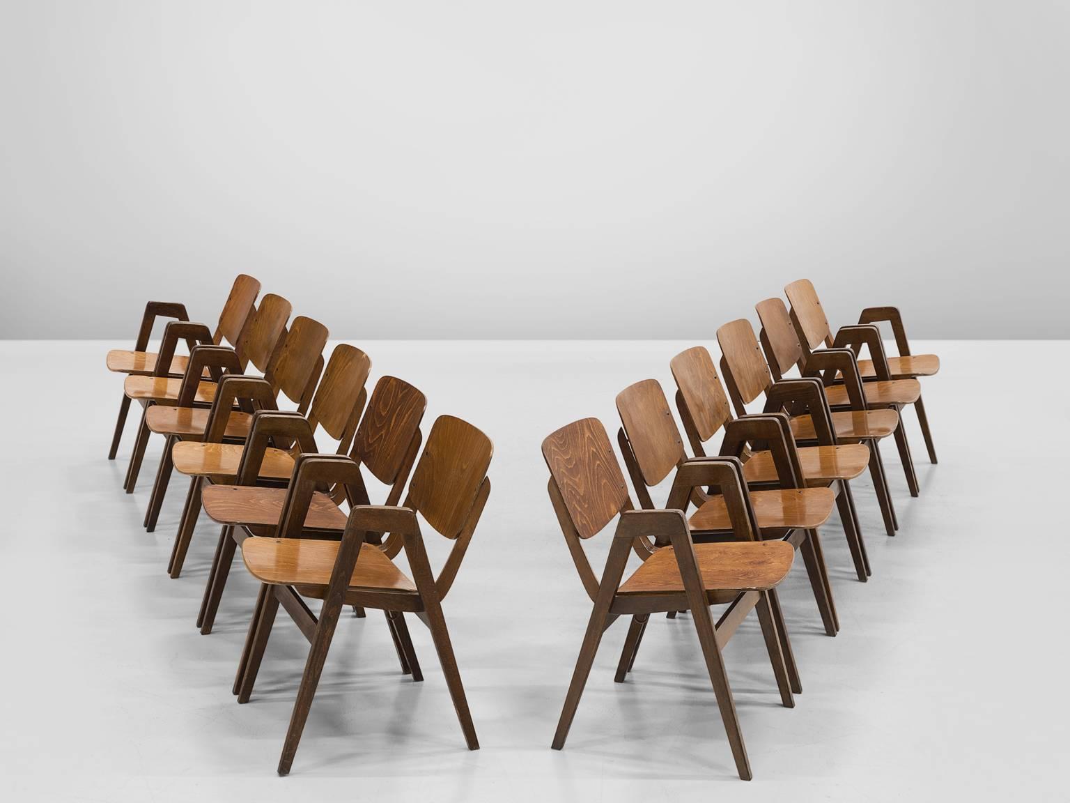 Twelve Bent Armchairs for Thonet, 1960s In Good Condition In Waalwijk, NL