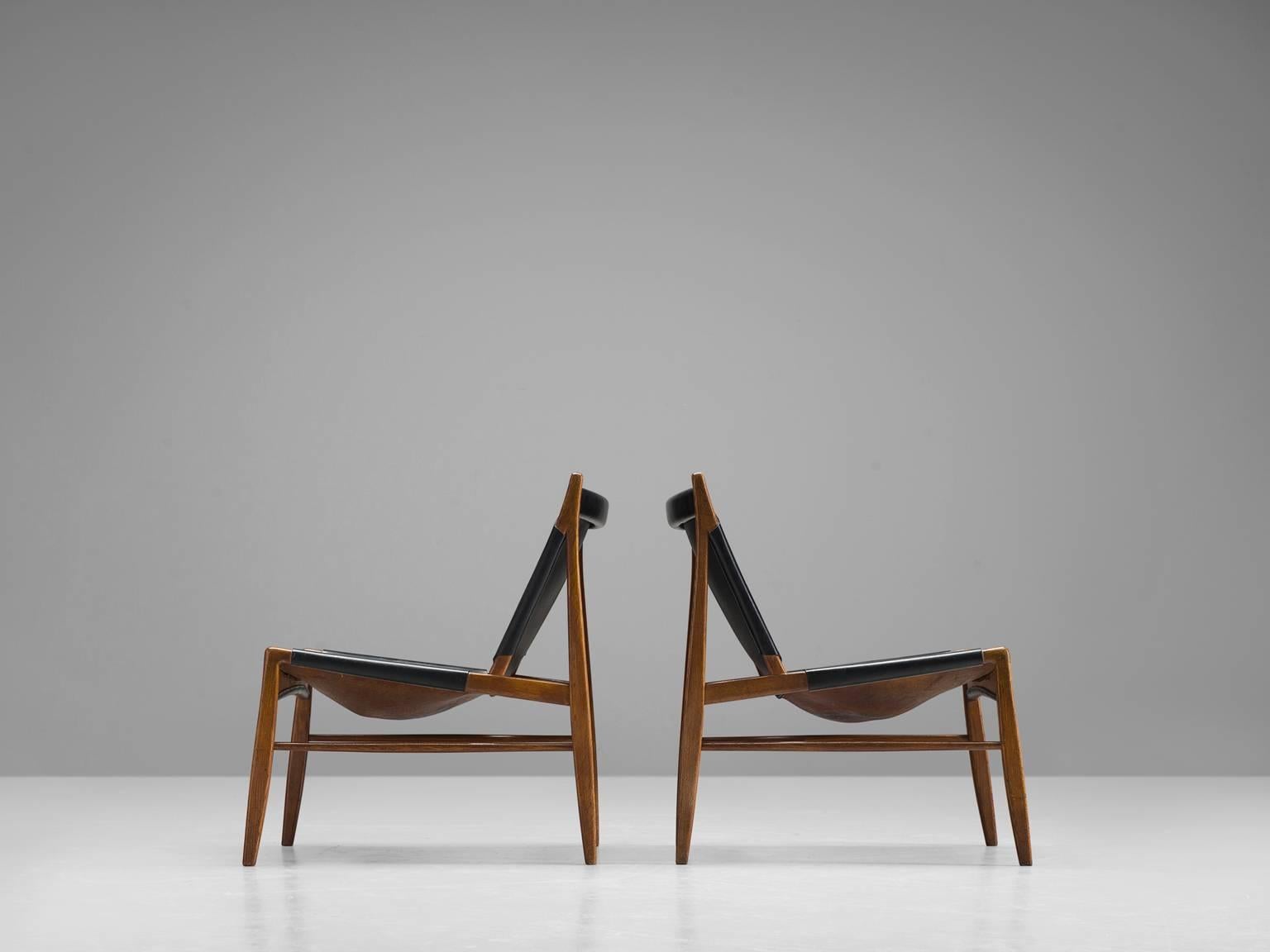 Pair of Hunting Chairs by Franz Xaver Lutz in Original Black Leather In Good Condition In Waalwijk, NL